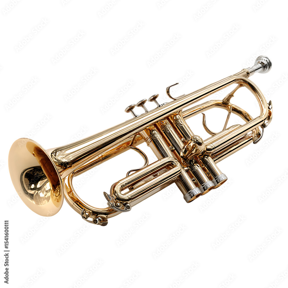 Obraz premium Polished brass trumpet against a black background.