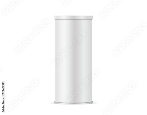 3d white matte paper tube with plastic lid. Vector illustration