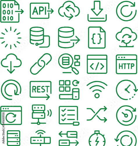 Stock vector illustration of api cloud database server and programming icons for web development project