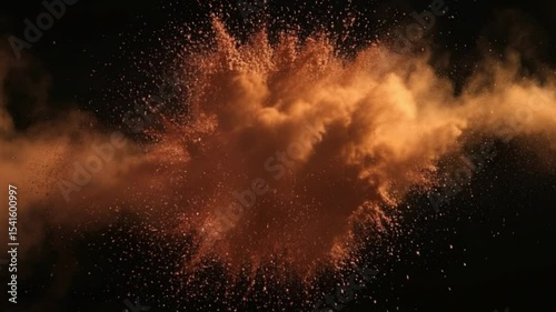 Dramatic Orange Dust Explosion Slow Motion 4 K High Resolution Cinematic Background Fiery Particles Burst Energy Power Impact Abstract Texture V F X Post Production Element