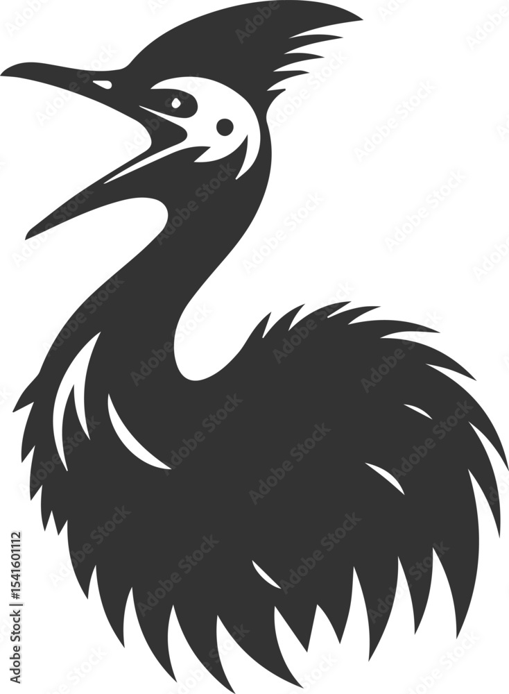 Obraz premium Vector bird cassowary black drawing animal silhouette
