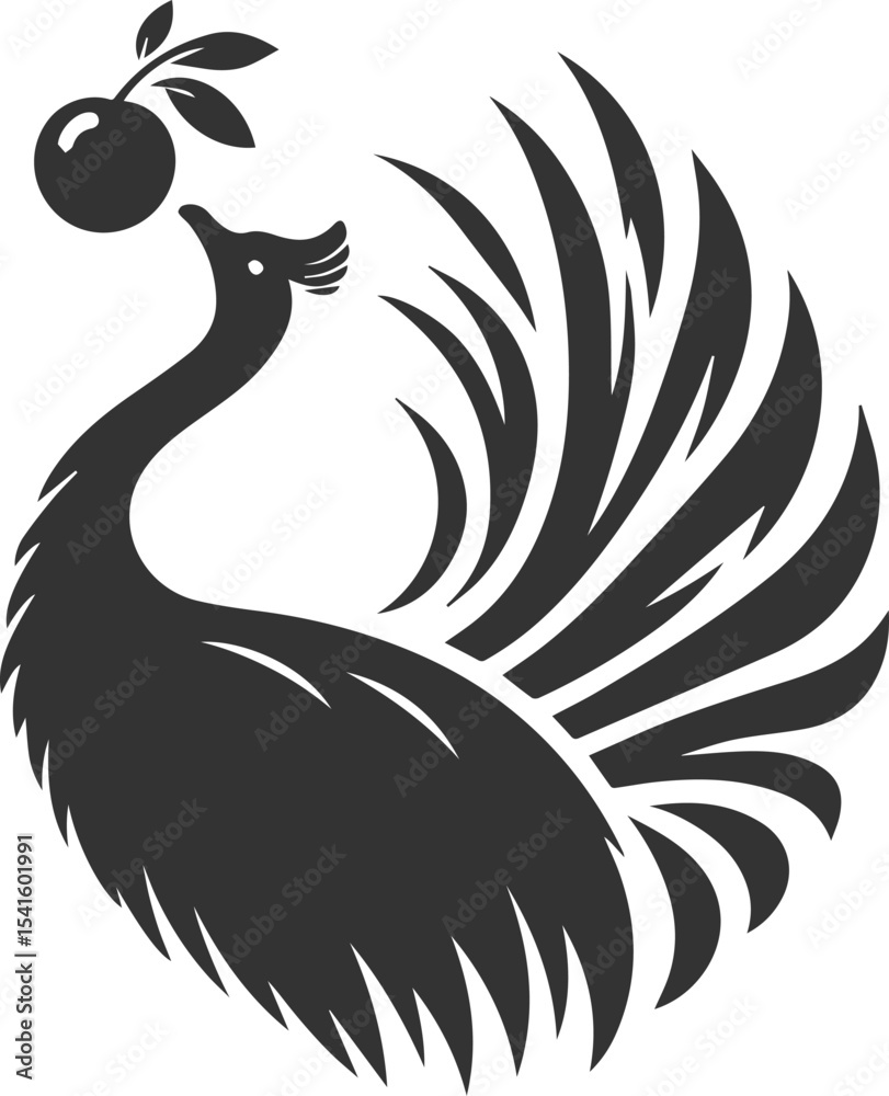 Fototapeta premium Vector bird cassowary black drawing animal silhouette