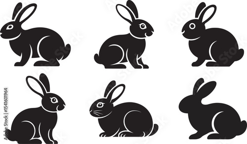 Rabbit Silhouette Vector Set – Cute Bunny Icons in Various Poses