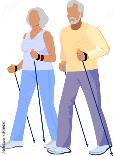 elderly couple doing Nordic walking