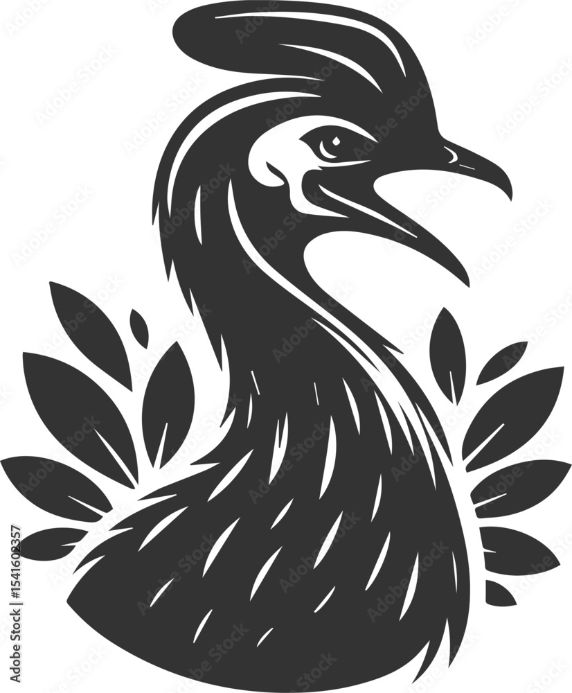 Fototapeta premium Vector bird cassowary black drawing animal silhouette
