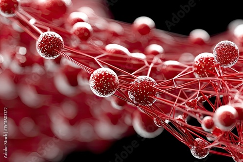 Abstract Red Polygonal Network with Interconnected Nodes