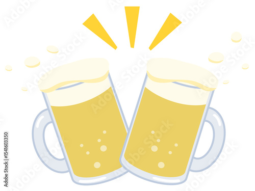 生ビール　乾杯　ジョッキ　夏　ベクターイラスト