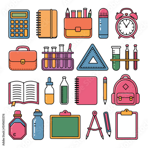 Colorful School Supplies Vector Set for Education and Classroom Design