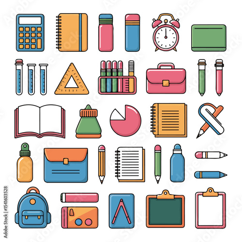 Colorful School Supplies Vector Set for Education and Classroom Design