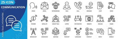 communication icon set collection in outline style. an icon pack contain speak, email, networking, talk, call, message, chat