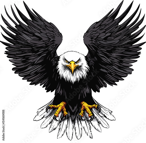 Flying Eagle with Spread Wings - Black and White