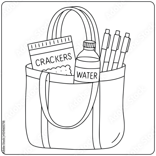 Tote Bag Essentials – Summer Snacks and Stationery Coloring Page