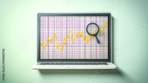 Laptop screen with stock chart under magnification