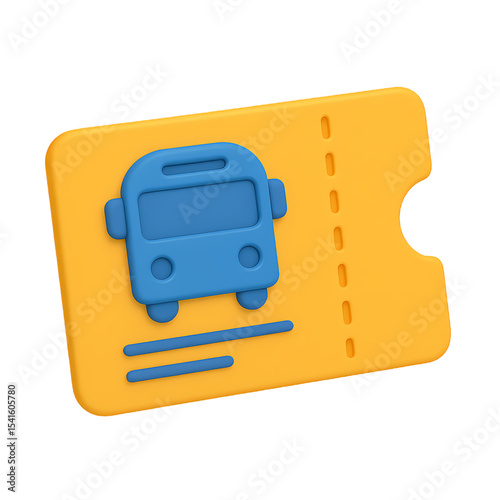3D icon of a bus ticket in vibrant colors, perfect for transport, travel apps, and booking interfaces. Isolated on white background