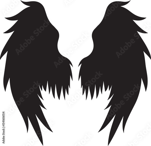 Feathered angel wings in bold sketch silhouette