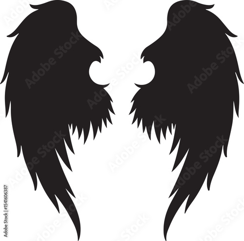 Delicate feathered wings sketch silhouette spiritual art