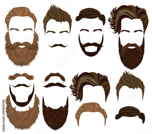 Man hair mustache and beards collection. Men Hipster realistic fashion retro elements