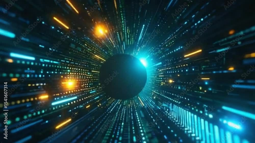 Hypnotic Digital Tunnel Abstract Background Seamless Loop 4 K Ultra H D Glowing Neon Lines Data Stream Cyberspace Flight Through Binary Code Futuristic Sci Fi Technology