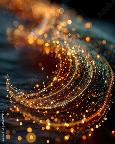 Abstract Swirling Gold Sparkles on Black Background