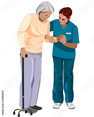 elderly woman in a wheelchair and a nurse