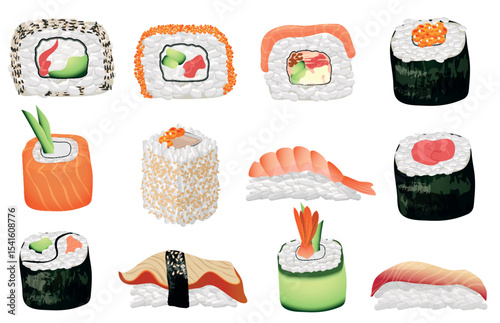 Sushi set. Japanese seafood sushi rolls collection