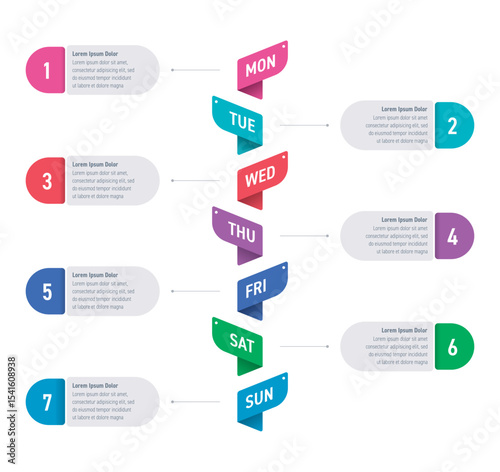 seven days infographic template. seven steps days of the week information template. infographic template for business, education, industry, technology world. information template for annual report, ma