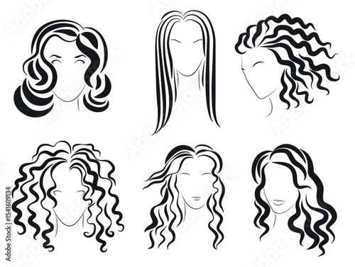 Women face hair style silhouette logo. Vector Illustration