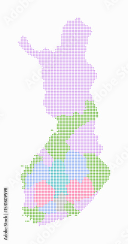Finland dotted map. Digital style map of the country on a white background. Finland shape with circle dots. Colored dots style. Small size circles. Awesome vector illustration.