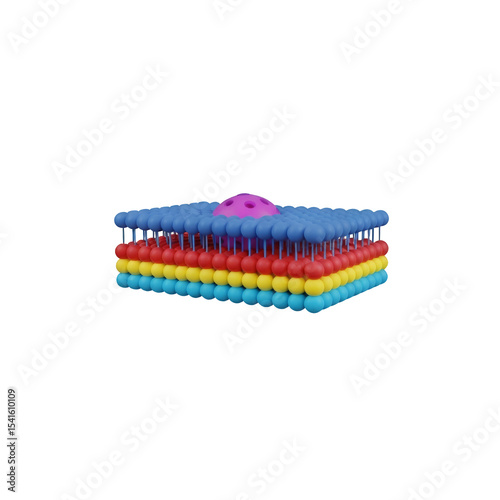 Detailed 3D Render of a Colorful Cell Membrane Structure with Protein Channel on Transparent Background for Scientific Visualization and Medical Illustration