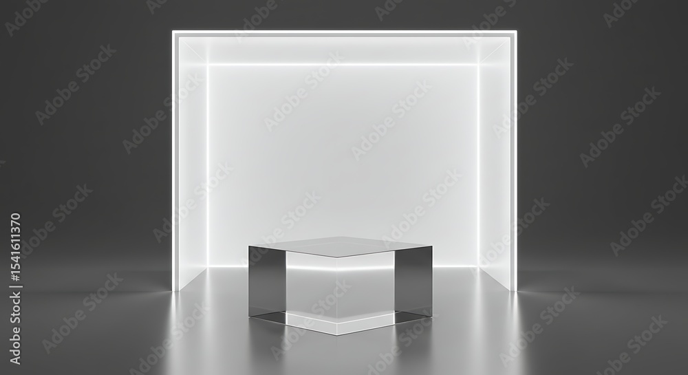 Fototapeta premium Modern Minimalist Product Acrylic Display Hexagonal Platform with Backlit Showcase