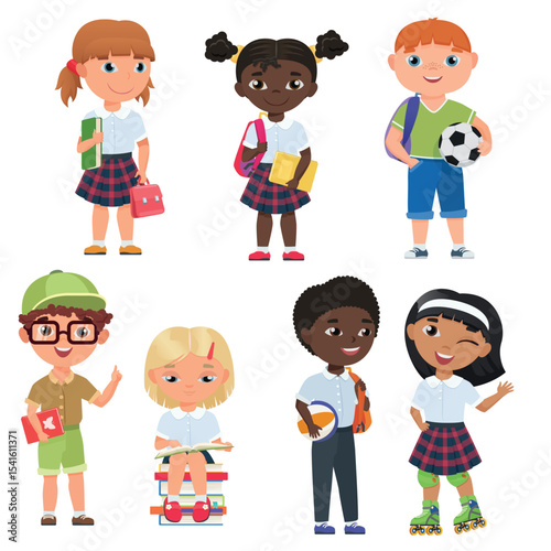 Cute pupils boys and girls. School kids vector illustratrion