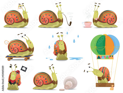 Set of cute gentleman snail in waistcoat as vector illustration