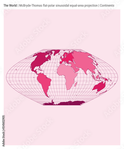 World Map. McBryde-Thomas flat-polar sinusoidal equal-area projection. Continents style. High Detail World map for infographics, education, reports, presentations. Vector illustration.