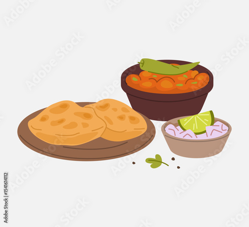 Chole Bhature Indian Dish with Onion Salad
