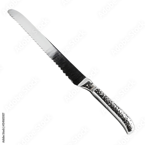 Close-up of a serrated bread knife. photo