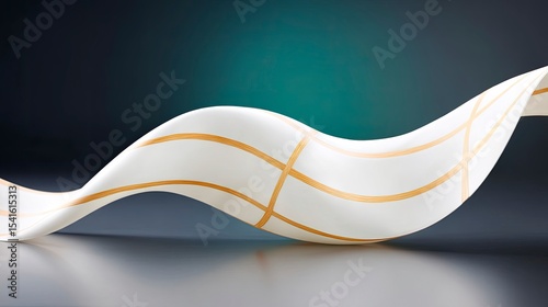 Abstract White Fabric Wave with Gold Rope Grid Pattern