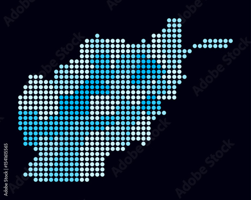 Afghanistan dotted map. Digital style map of the country on a dark background. Afghanistan shape with circle dots. Colored dots style. Large size circles. Stylish vector illustration.