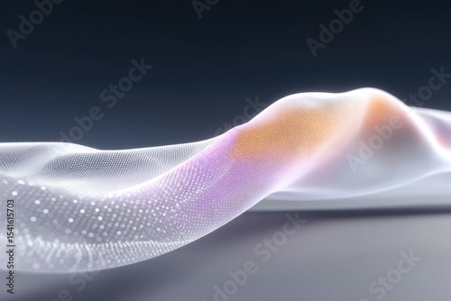 Abstract White Mesh Fabric with Iridescent Gradient