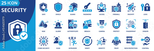 security icon set collection in dual tone style. an icon pack contain safe, shield, guard, password, acces, firewall, encrypt, look, risk, alarm
