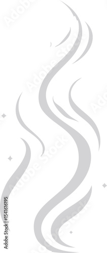 White smoke trail vector illustration, swirling and flowing shapes in a stylized form, flat clean design with soft curves, smooth gradients in grayscale, floating upward
