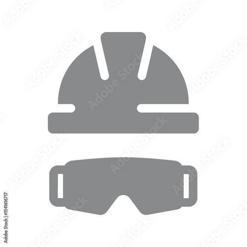 Hardhat and protective glasses icon. Work helmet and safety eyewear, eye protection vector.