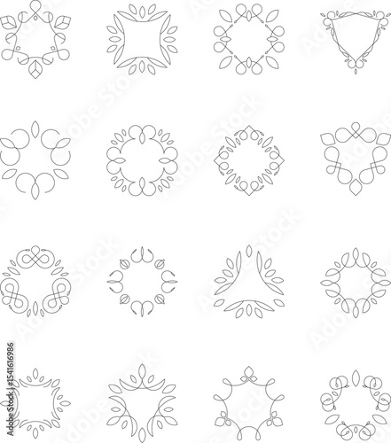 Vector set of round outlines of narrow and wide frames in abstract oriental patterns. Traditional elegant floral oriental ornament for decorating and designing greetings