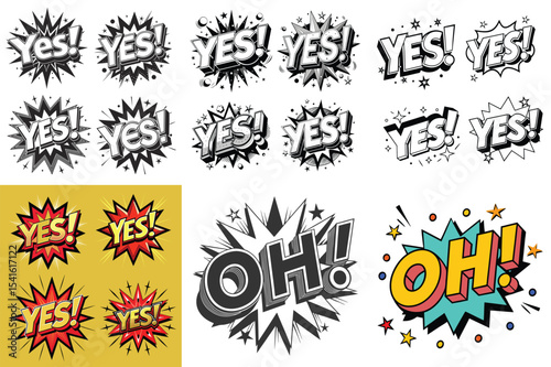 YES OH! silhouette sticker vector illustration isolated on white background.