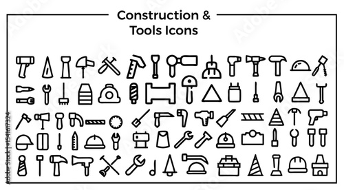 20 Construction and Building Tools Icons – Clean Flat Line Vector Set
