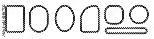 Rope border collection isolated PNG. Versatile pack of isolated frames in various shapes, including round, oval, and square