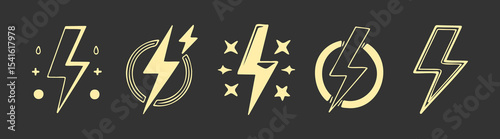 Collection of stylized lightning bolt icons