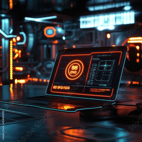 Futuristic Laptop Interface in Sci-Fi Setting