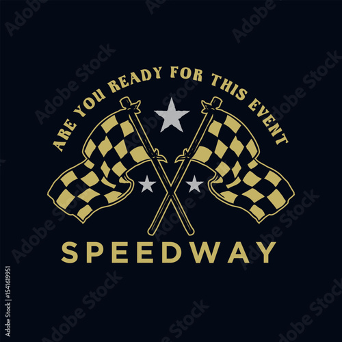 Racing flags logo illustration poster or banner vector unique and vintage design for cars and motorcycle formulas template