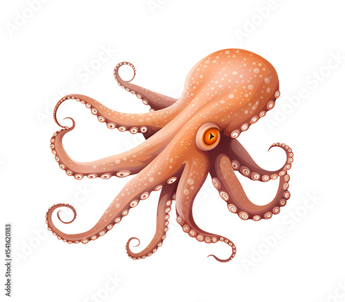 Cute cartoon octopus illustration isolated on transparent background, png