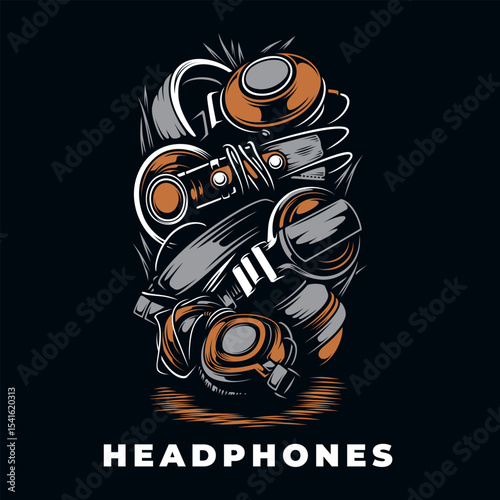 vector illustration of a multiple headphones image manipulation artistic style digital art and graphic drawing eye catching frame creative style and idea